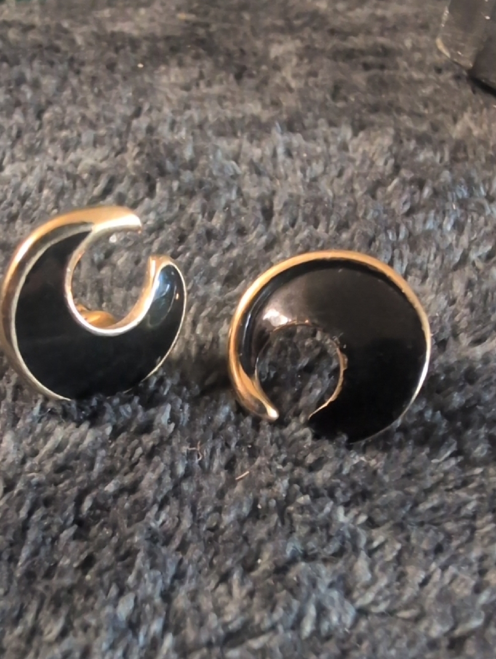Vintage Trifari Gold Black Enamel Stud Earrings